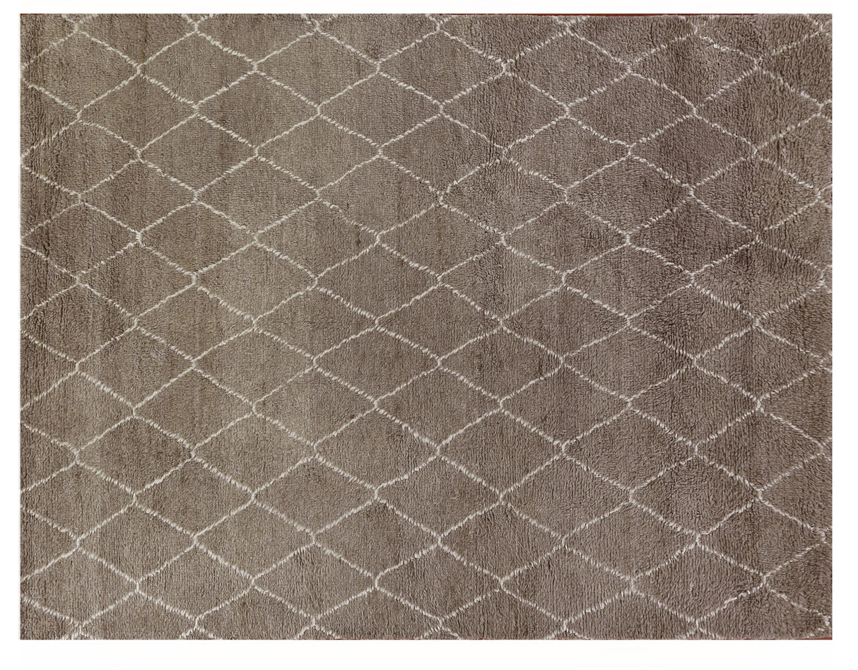Exquisite Rugs Moroccan Hand Knotted New Zealand Wool in 2250 Brown 10' x 14' Area Rug