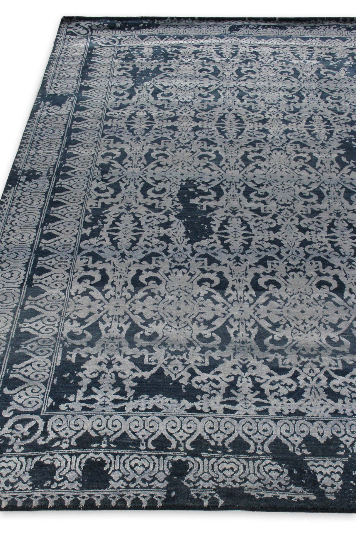 Exquisite Rugs Lexington Hand Knotted Wool/Bamboo Silk in 2380 Denim Blue/Light Blue 8' x 10' Area Rug