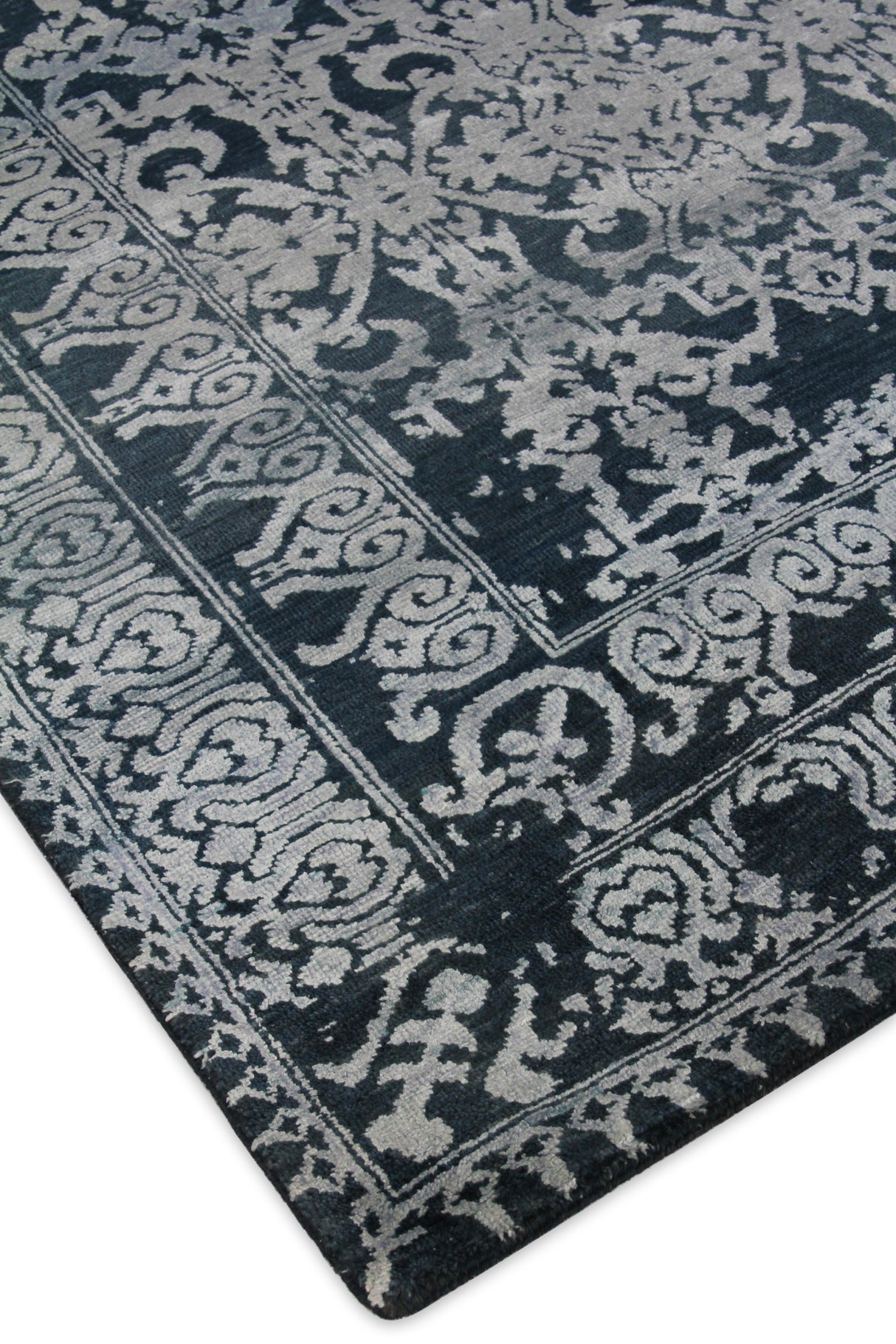 Exquisite Rugs Lexington Hand Knotted Wool/Bamboo Silk in 2380 Denim Blue/Light Blue 8' x 10' Area Rug