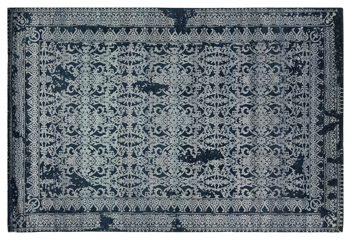 Exquisite Rugs Lexington Hand Knotted Wool/Bamboo Silk in 2380 Denim Blue/Light Blue 8' x 10' Area Rug