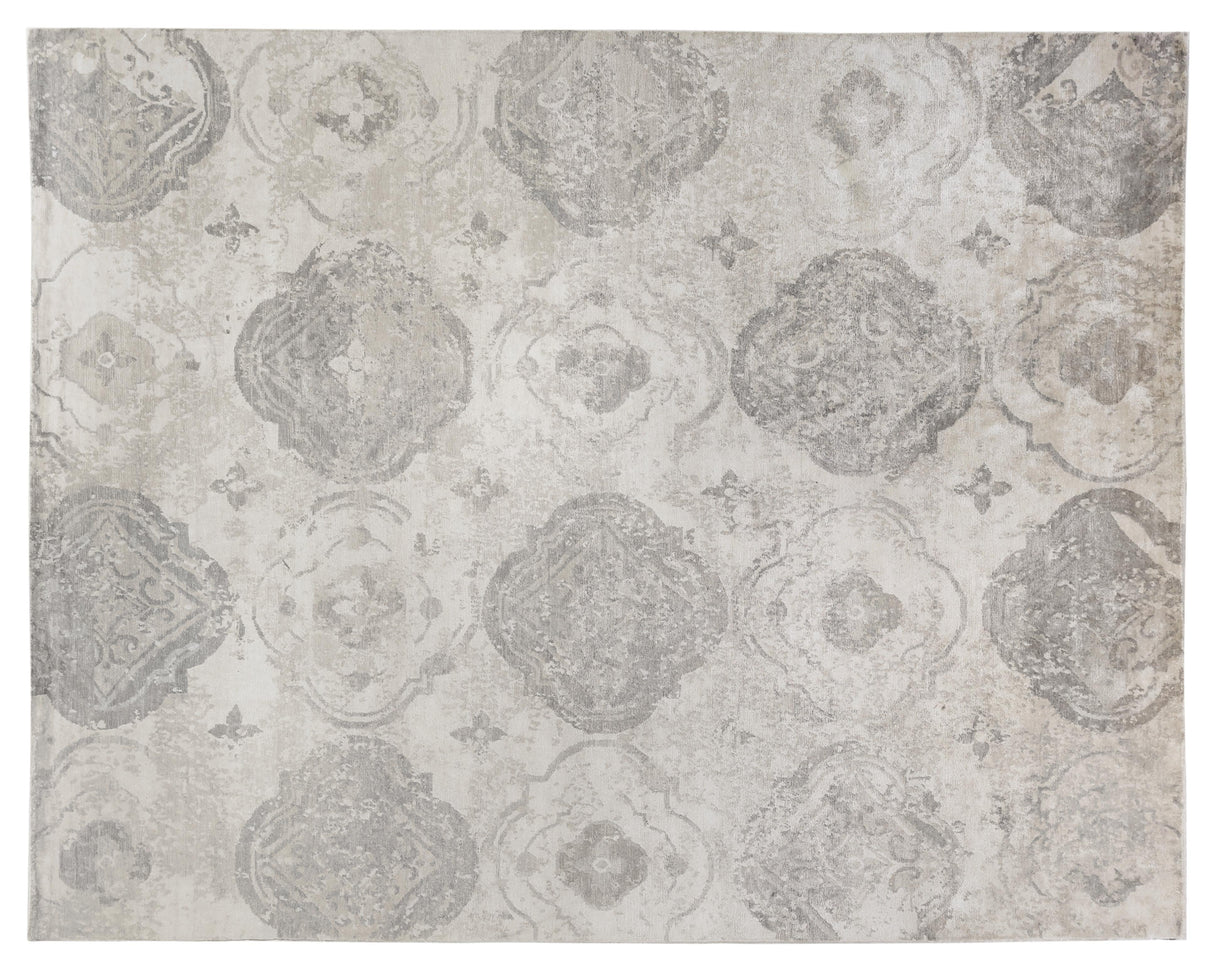 Exquisite Rugs Antique'd Silk Hand Knotted Bamboo Silk in 2431 Beige/Ivory/Gray 6' x 9' Area Rug