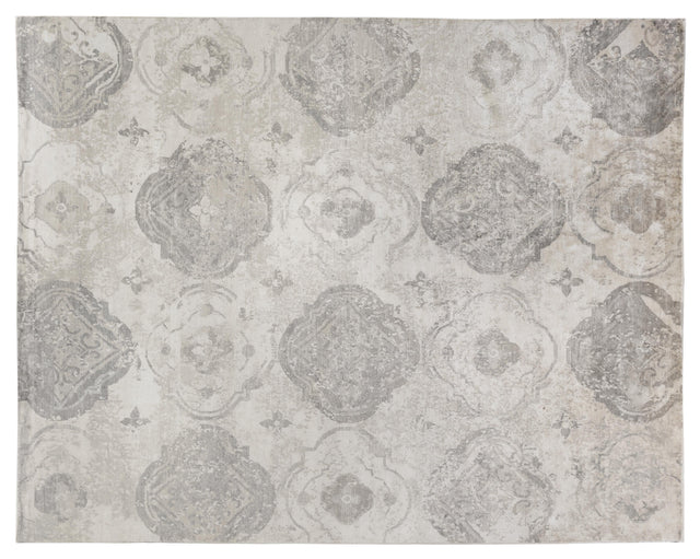Exquisite Rugs Antique'd Silk Hand Knotted Bamboo Silk in 2431 Beige/Ivory/Gray 6' x 9' Area Rug