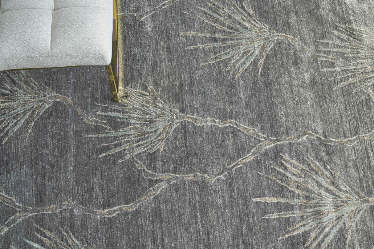 Exquisite Rugs Antique'd Silk Hand Knotted Bamboo Silk in 2433 Dark Gray/Gray 10' x 14' Area Rug