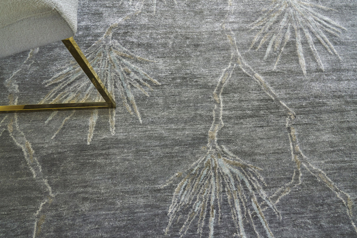 Exquisite Rugs Antique'd Silk Hand Knotted Bamboo Silk in 2433 Dark Gray/Gray 12' x 15' Area Rug