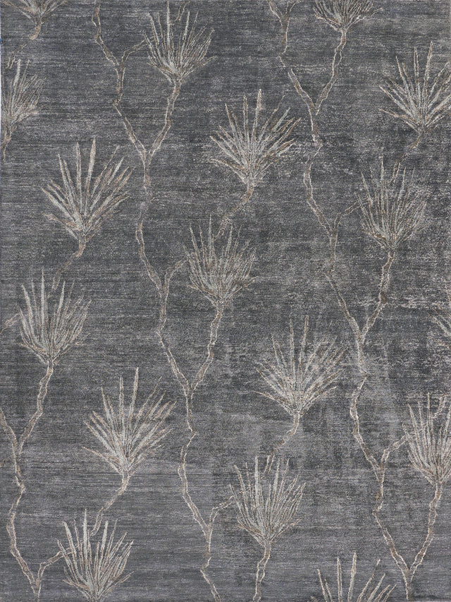 Exquisite Rugs Antique'd Silk Hand Knotted Bamboo Silk in 2433 Dark Gray/Gray 12' x 15' Area Rug