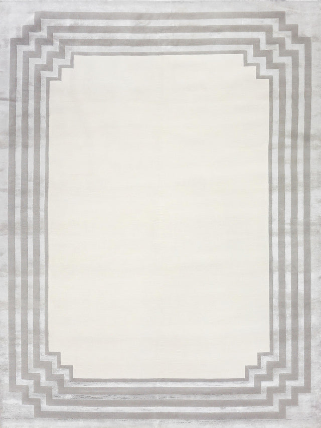 Exquisite Rugs Vero Hand Knotted Wool/Bamboo Silk in 2501 Ivory/Silver/Dark Gray 8' x 10' Area Rug