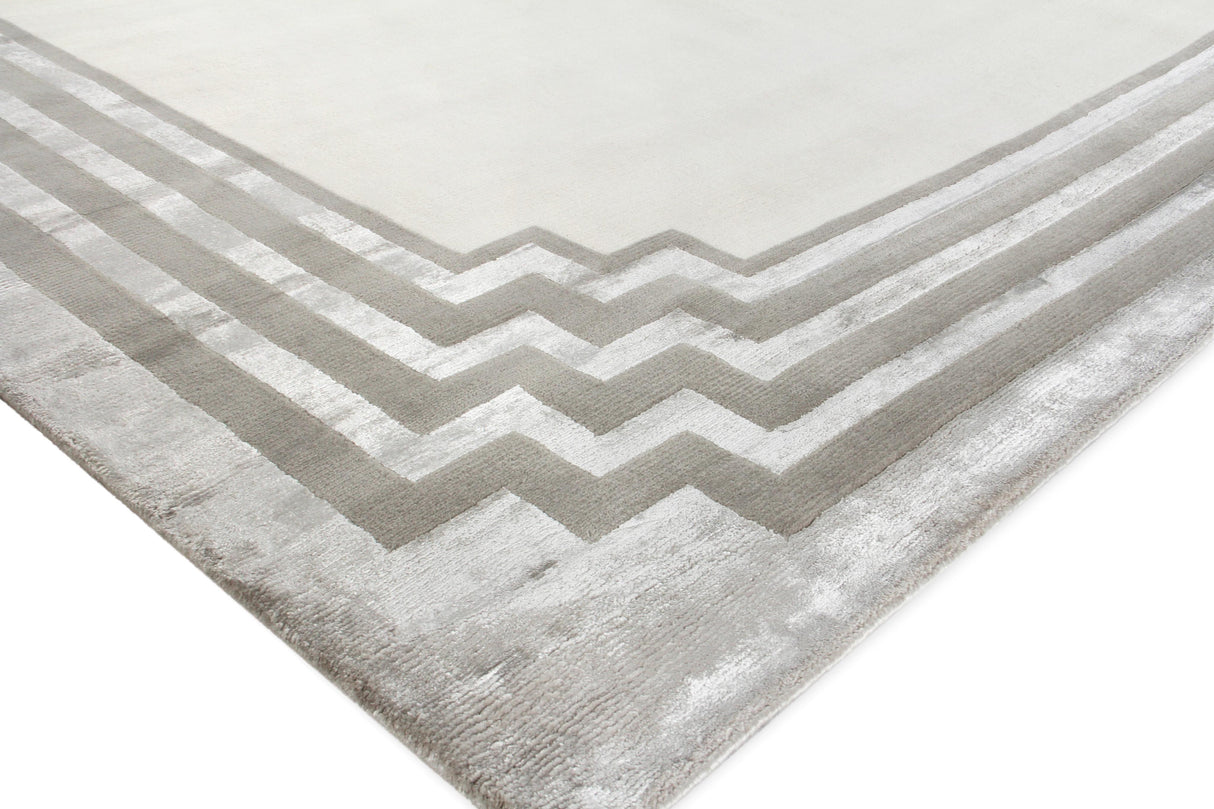 Exquisite Rugs Vero Hand Knotted Wool/Bamboo Silk in 2501 Ivory/Silver/Dark Gray 8' x 10' Area Rug