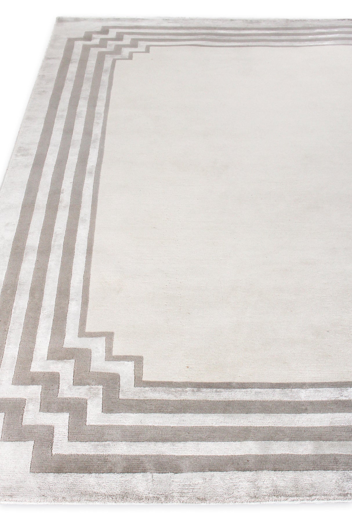 Exquisite Rugs Vero Hand Knotted Wool/Bamboo Silk in 2501 Ivory/Silver/Dark Gray 8' x 10' Area Rug