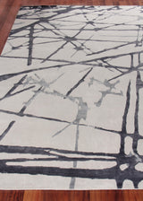 Exquisite Rugs Space Age Hand Knotted Wool/Bamboo Silk in 2502 Silver/Gray/Ivory 12' x 15' Area Rug