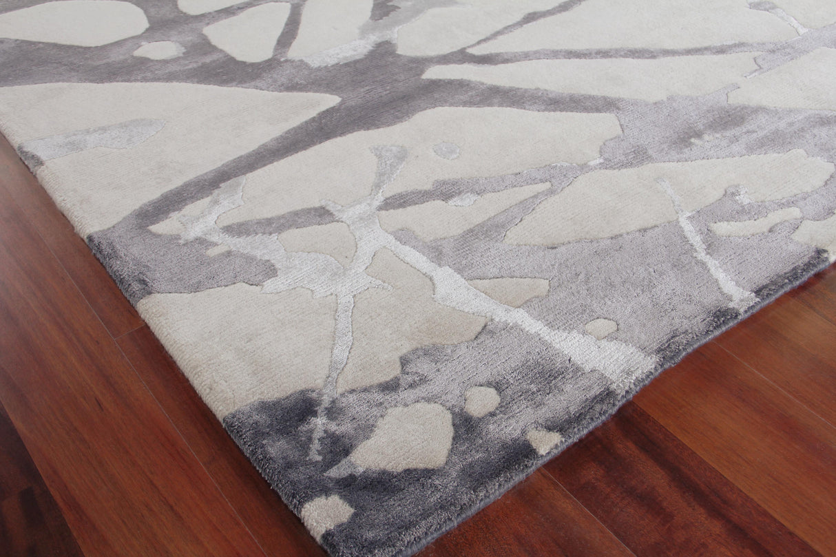 Exquisite Rugs Space Age Hand Knotted Wool/Bamboo Silk in 2502 Silver/Gray/Ivory 6' x 9' Area Rug