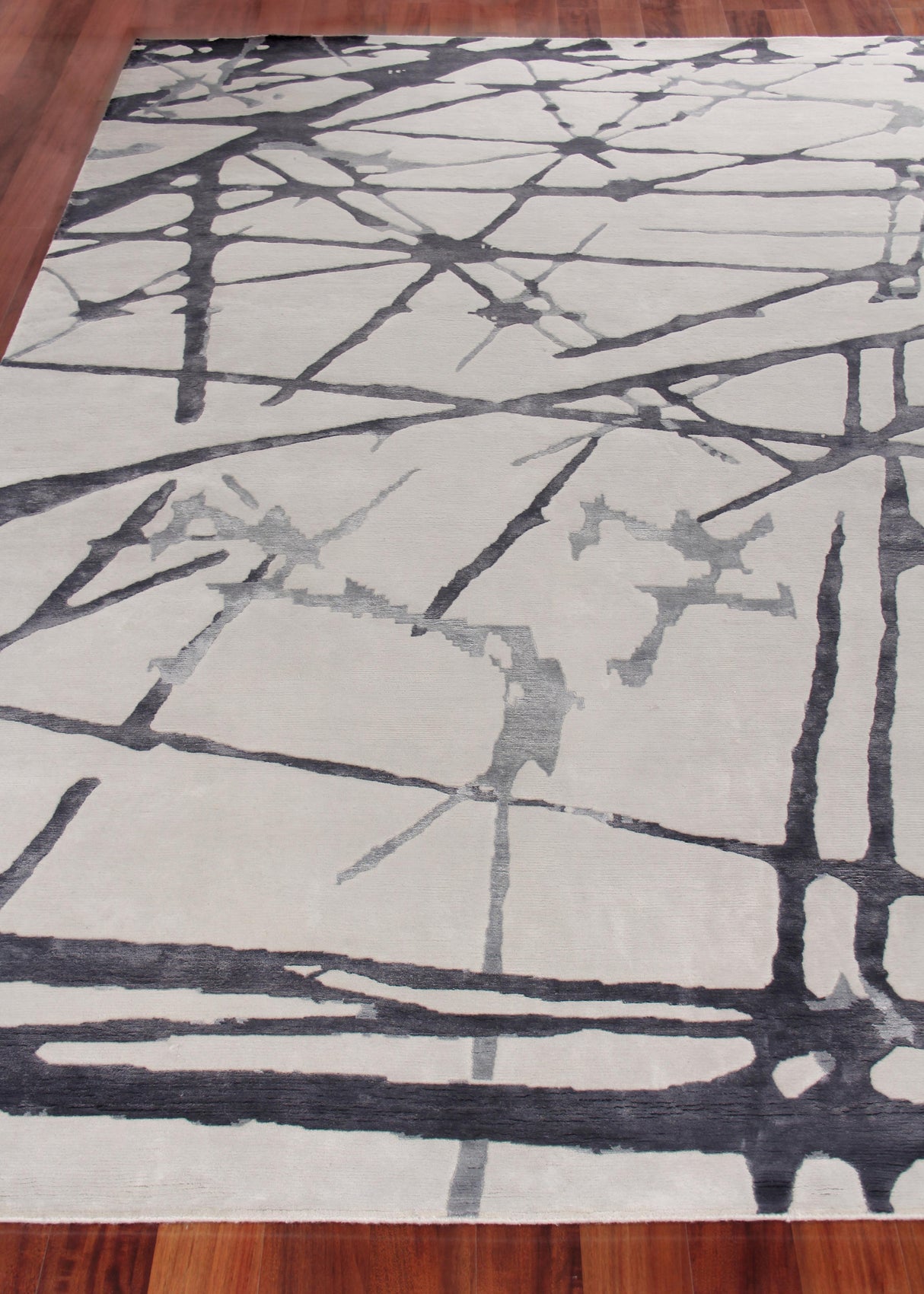 Exquisite Rugs Space Age Hand Knotted Wool/Bamboo Silk in 2502 Silver/Gray/Ivory 6' x 9' Area Rug