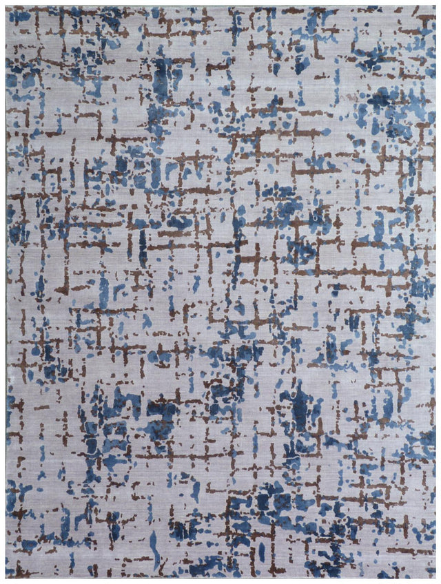 Exquisite Rugs Antolini Hand Loomed Bamboo Silk in 2510 Ivory/Blue 8' x 10' Area Rug