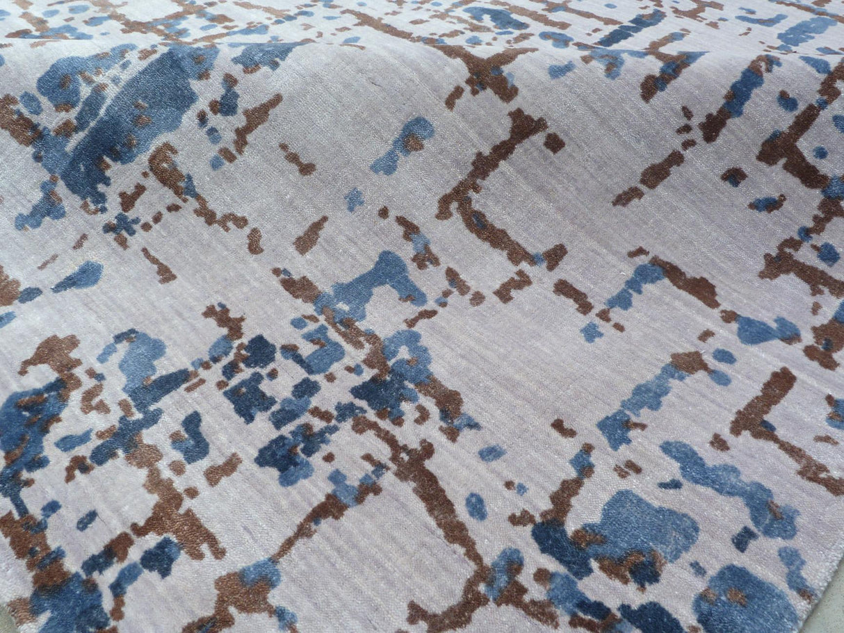 Exquisite Rugs Antolini Hand Loomed Bamboo Silk in 2510 Ivory/Blue 8' x 10' Area Rug
