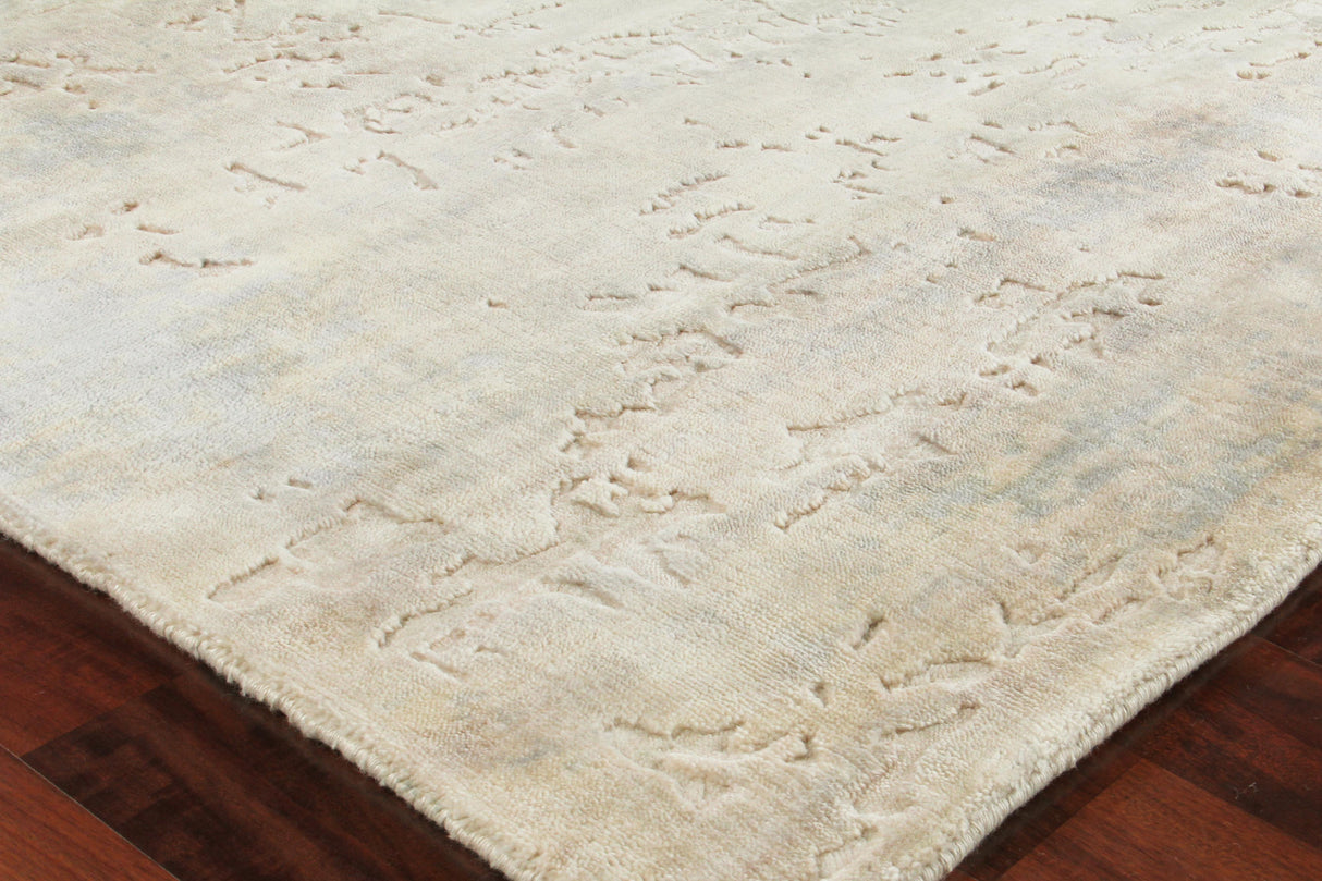 Exquisite Rugs Reflections Hand Loomed Bamboo Silk in 2513 Ivory/Soft Green 9' x 12' Area Rug