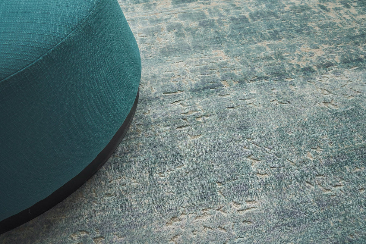 Exquisite Rugs Reflections Hand Loomed Bamboo Silk in 2517 Teal 6' x 9' Area Rug