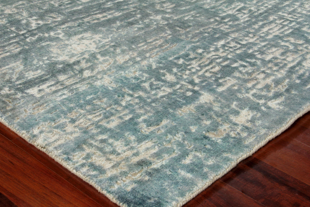 Exquisite Rugs Reflections Hand Loomed Bamboo Silk in 2517 Teal 6' x 9' Area Rug