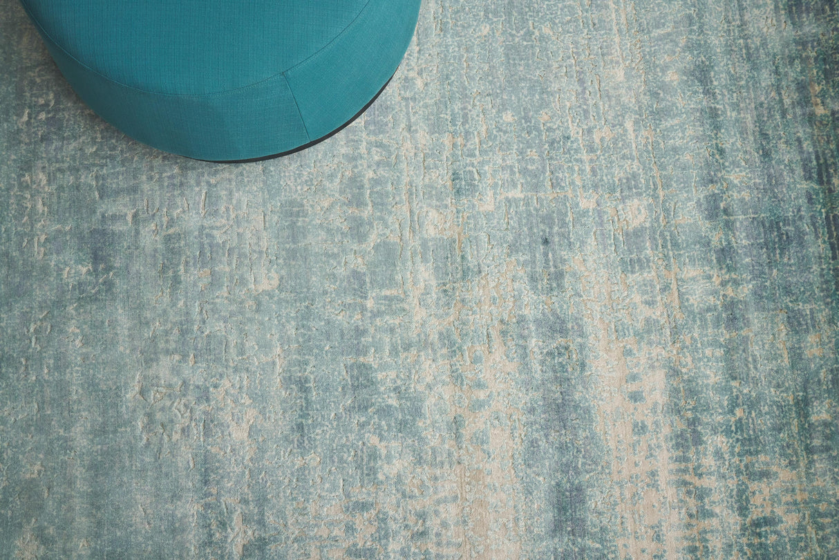 Exquisite Rugs Reflections Hand Loomed Bamboo Silk in 2517 Teal 6' x 9' Area Rug