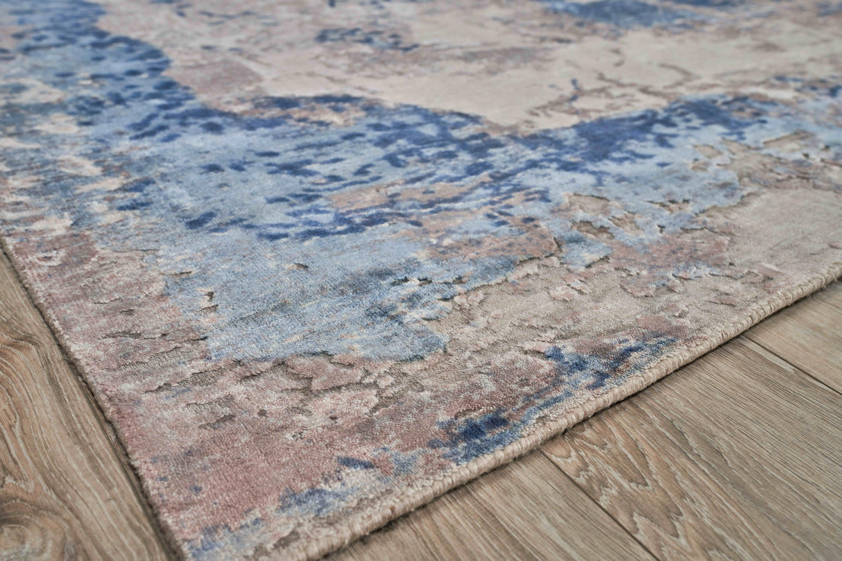 Exquisite Rugs Roset Hand Loomed Bamboo Silk in 2536 Silver/Blue 12' x 15' Area Rug