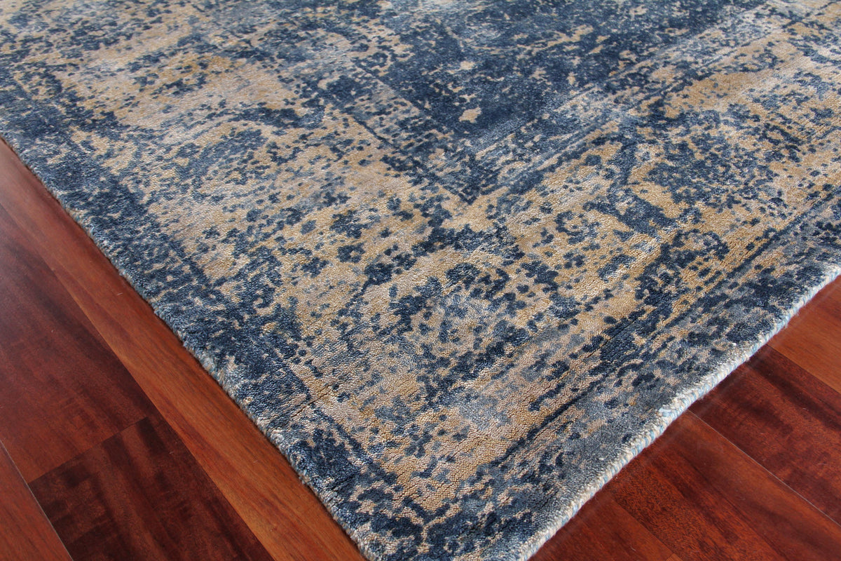 Exquisite Rugs Cassina Hand Loomed Bamboo Silk in 2545 Denim/Gold 6' x 9' Area Rug