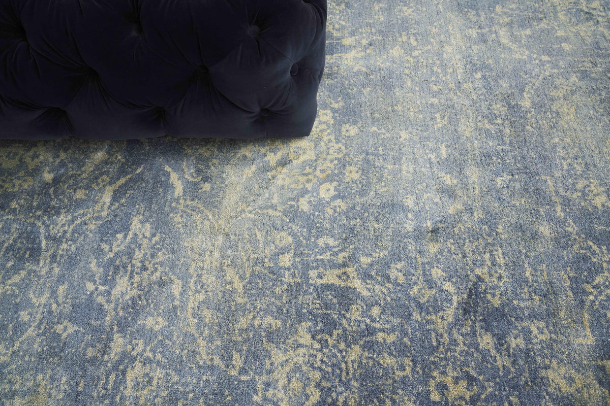 Exquisite Rugs Cassina Hand Loomed Bamboo Silk in 2545 Denim/Gold 6' x 9' Area Rug