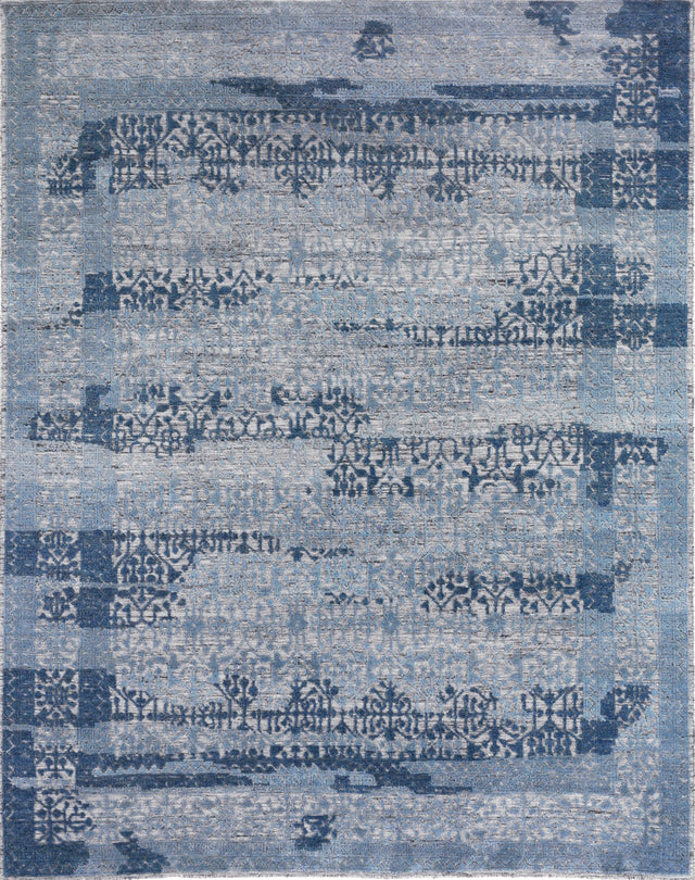 Exquisite Rugs Cadence Hand Knotted Wool/Bamboo Silk in 2566 Light Blue/Gray 10' x 14' Area Rug