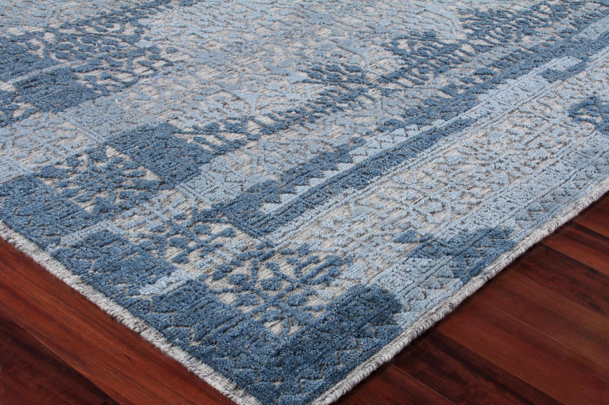 Exquisite Rugs Cadence Hand Knotted Wool/Bamboo Silk in 2566 Light Blue/Gray 10' x 14' Area Rug