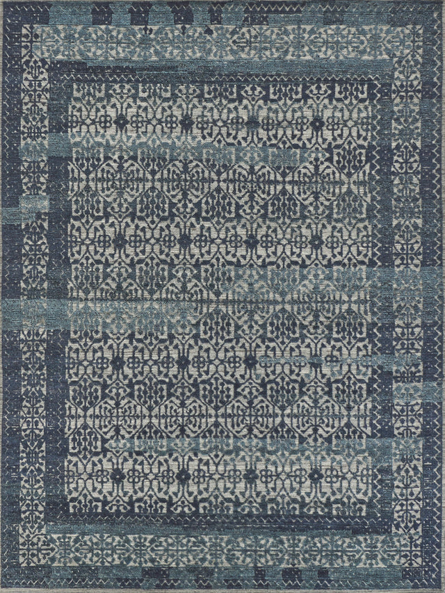 Exquisite Rugs Cadence Hand Knotted Wool/Bamboo Silk in 2567 Navy Blue/Gray 12' x 15' Area Rug
