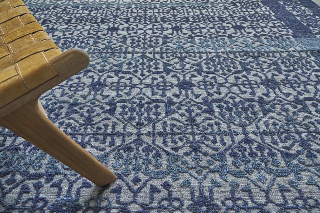 Exquisite Rugs Cadence Hand Knotted Wool/Bamboo Silk in 2567 Navy Blue/Gray 12' x 15' Area Rug