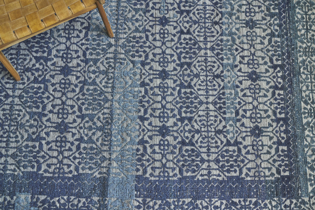 Exquisite Rugs Cadence Hand Knotted Wool/Bamboo Silk in 2567 Navy Blue/Gray 12' x 15' Area Rug