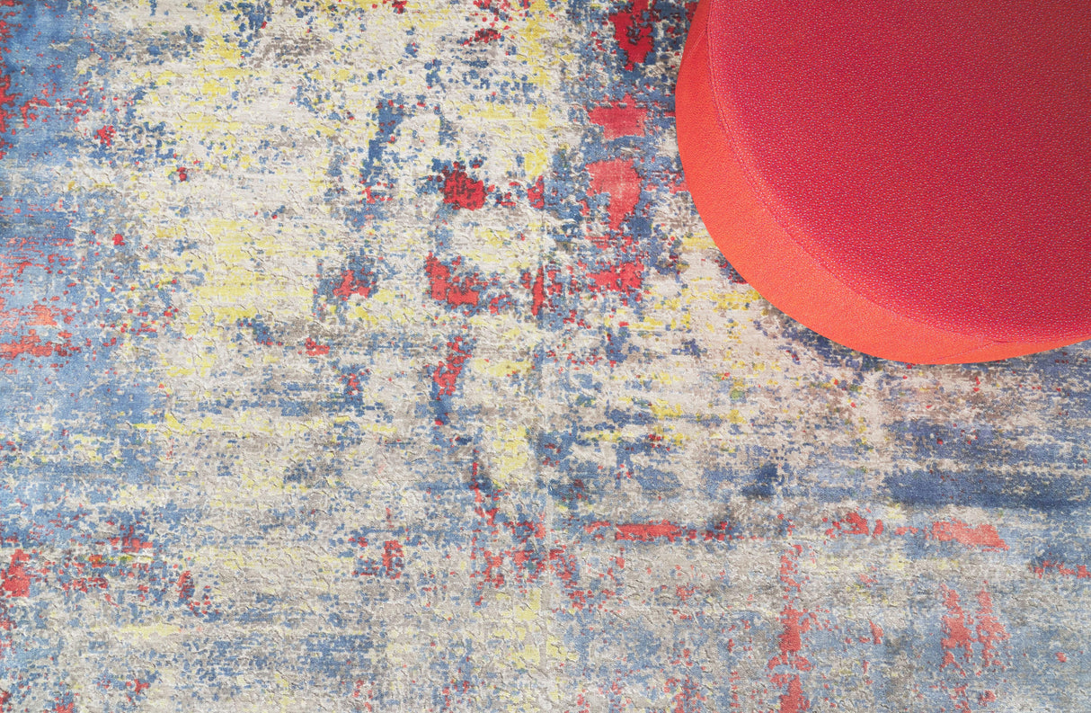 Exquisite Rugs Reflections Hand Loomed Bamboo Silk in 2616 Ivory/Blue/Red 10' x 14' Area Rug