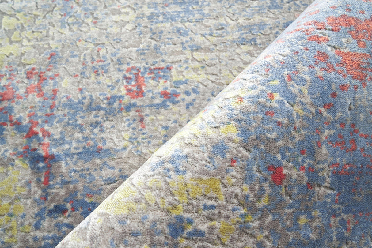 Exquisite Rugs Reflections Hand Loomed Bamboo Silk in 2616 Ivory/Blue/Red 9' x 12' Area Rug