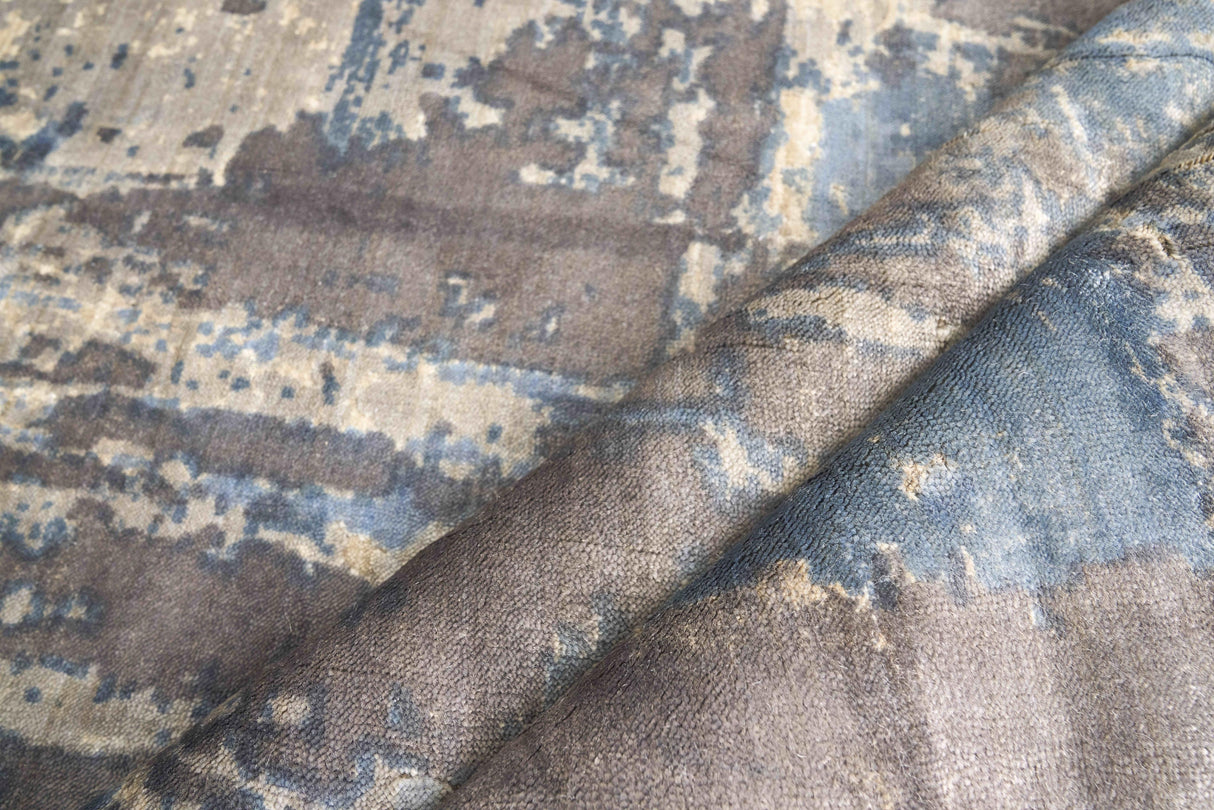 Exquisite Rugs Reflections Hand Loomed Bamboo Silk in 2620 Beige/Blue 8' x 10' Area Rug