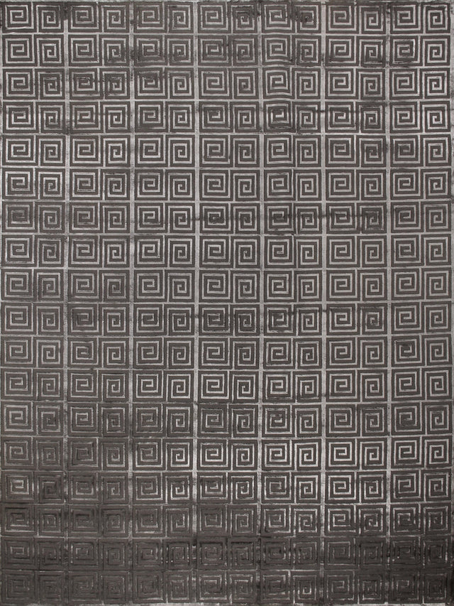 Exquisite Rugs Greek Key Hand Knotted Wool/Viscose in 3050 Dark Gray 8' x 10' Area Rug