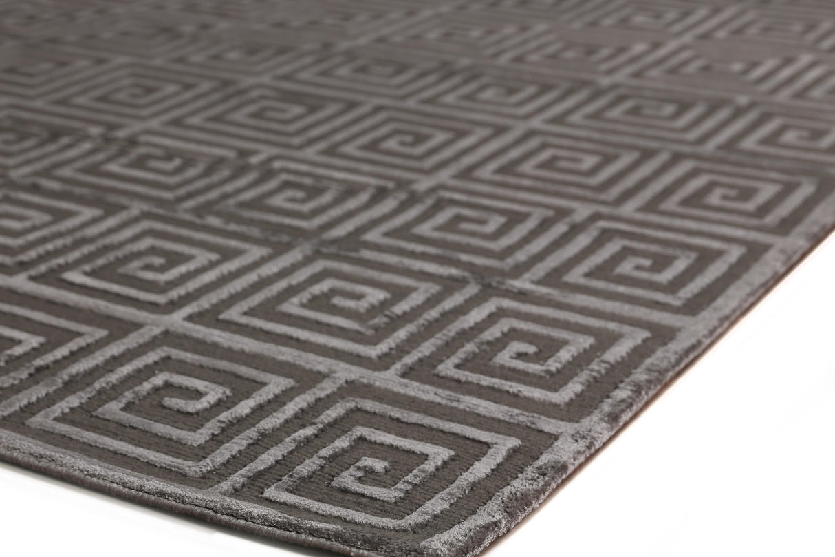 Exquisite Rugs Greek Key Hand Knotted Wool/Viscose in 3050 Dark Gray 8' x 10' Area Rug