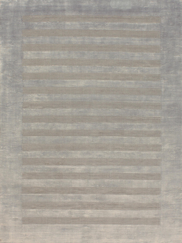 Exquisite Rugs Wide Stripe Hand Loomed Viscose in 3092 Light Beige 5' x 8' Area Rug