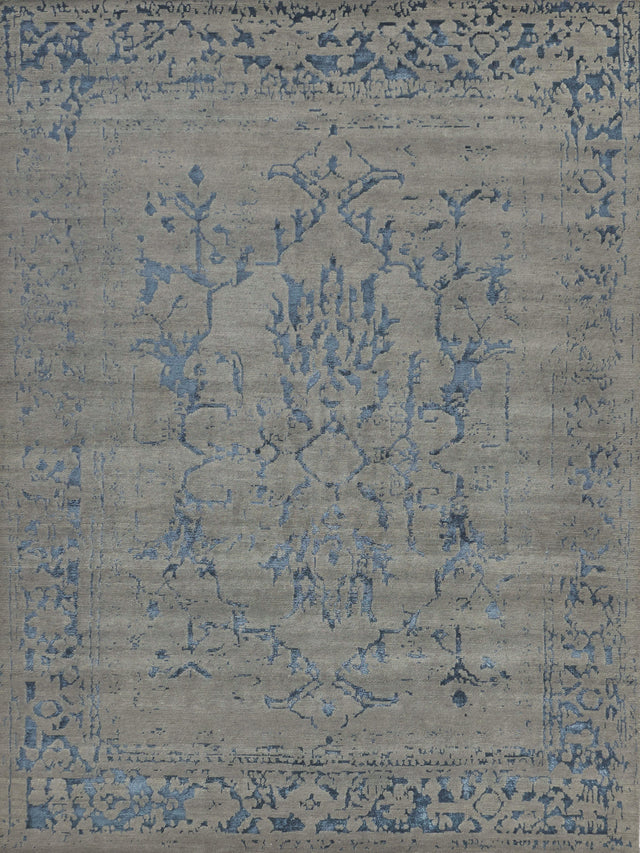 Exquisite Rugs Terras Hand Knotted Wool/Bamboo Silk in 3130 Gray/Blue 8' x 10' Area Rug