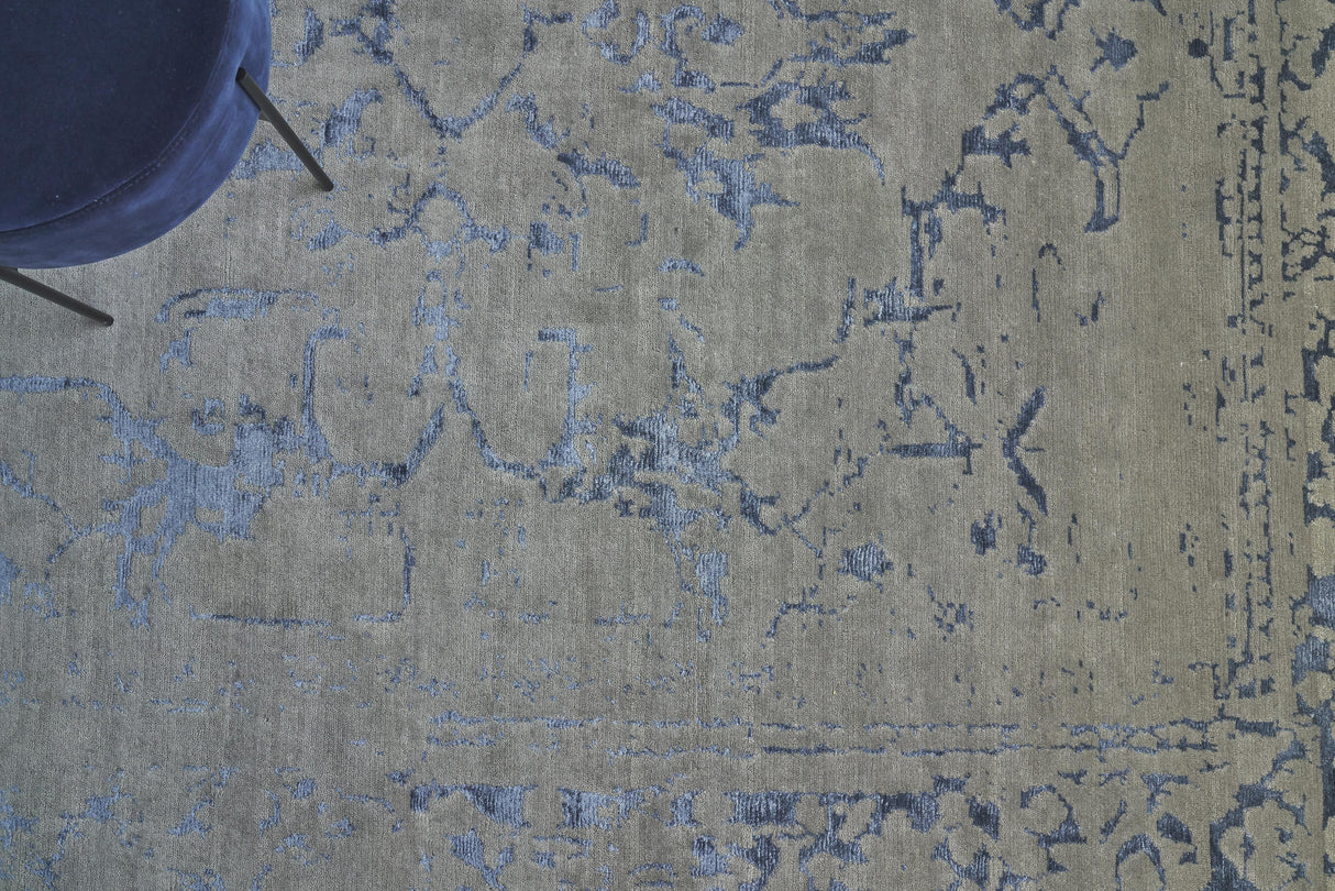 Exquisite Rugs Terras Hand Knotted Wool/Bamboo Silk in 3130 Gray/Blue 8' x 10' Area Rug