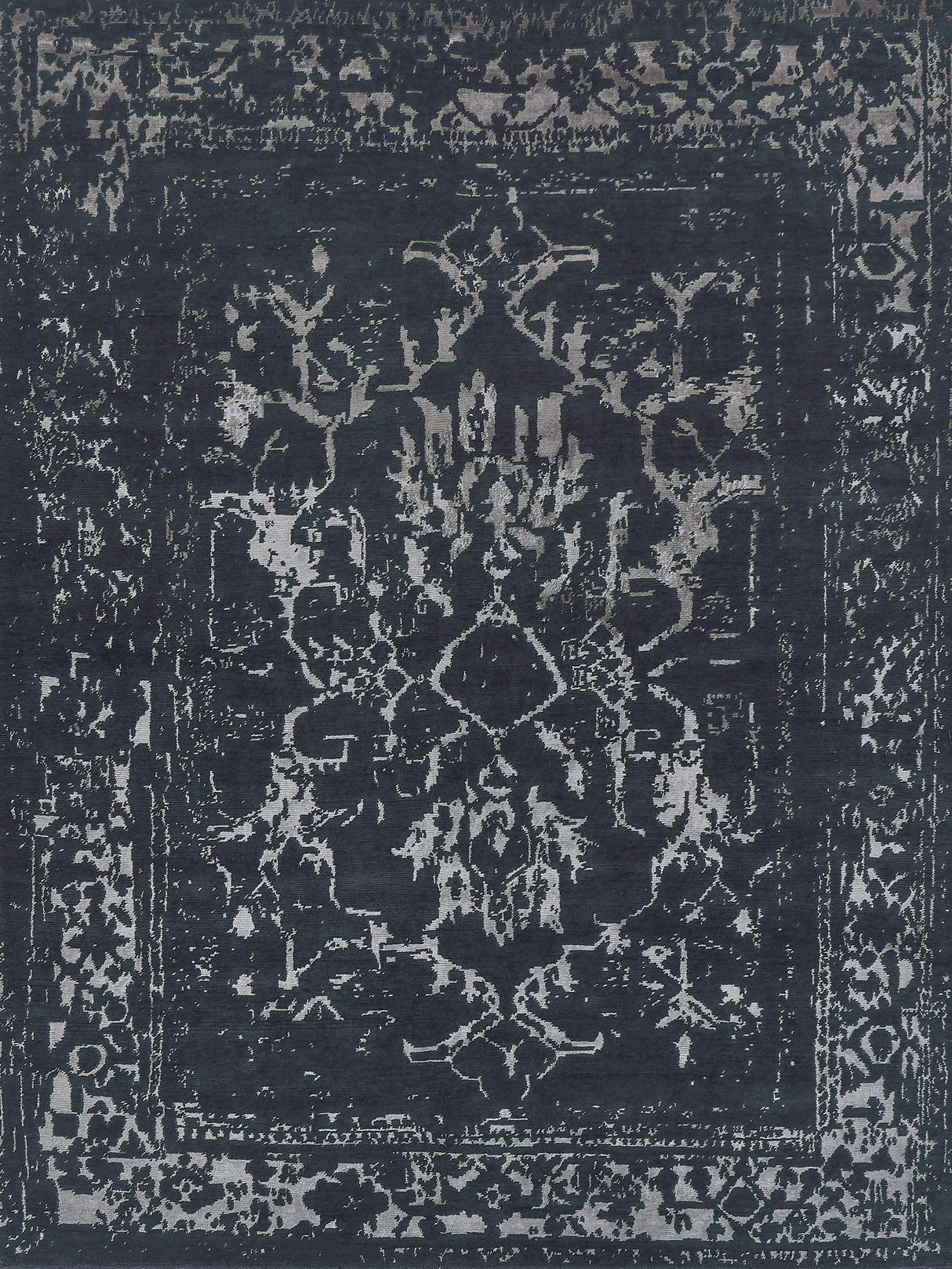 Exquisite Rugs Terras Hand Knotted Wool/Bamboo Silk in 3131 Navy/Silver 12' x 15' Area Rug