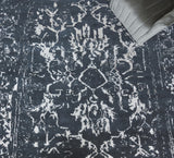 Exquisite Rugs Terras Hand Knotted Wool/Bamboo Silk in 3131 Navy/Silver 12' x 15' Area Rug