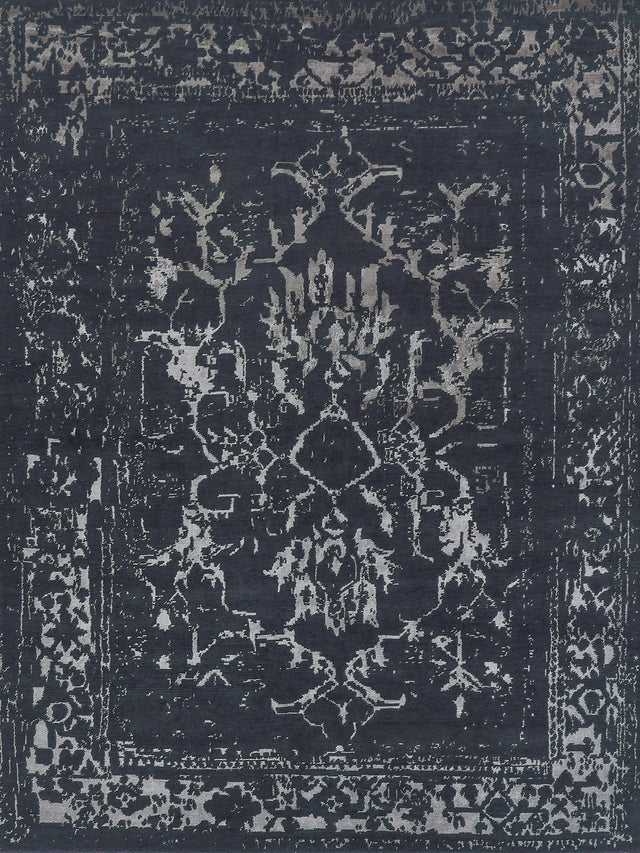 Exquisite Rugs Terras Hand Knotted Wool/Bamboo Silk in 3131 Navy/Silver 6' x 9' Area Rug