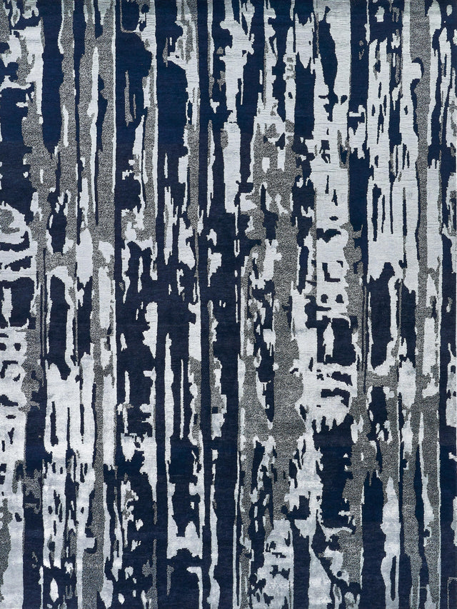 Exquisite Rugs Carrina Hand Knotted Wool/Bamboo Silk in 3135 Navy/Silver 10' x 14' Area Rug