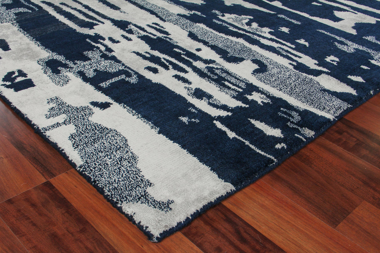 Exquisite Rugs Carrina Hand Knotted Wool/Bamboo Silk in 3135 Navy/Silver 6' x 9' Area Rug