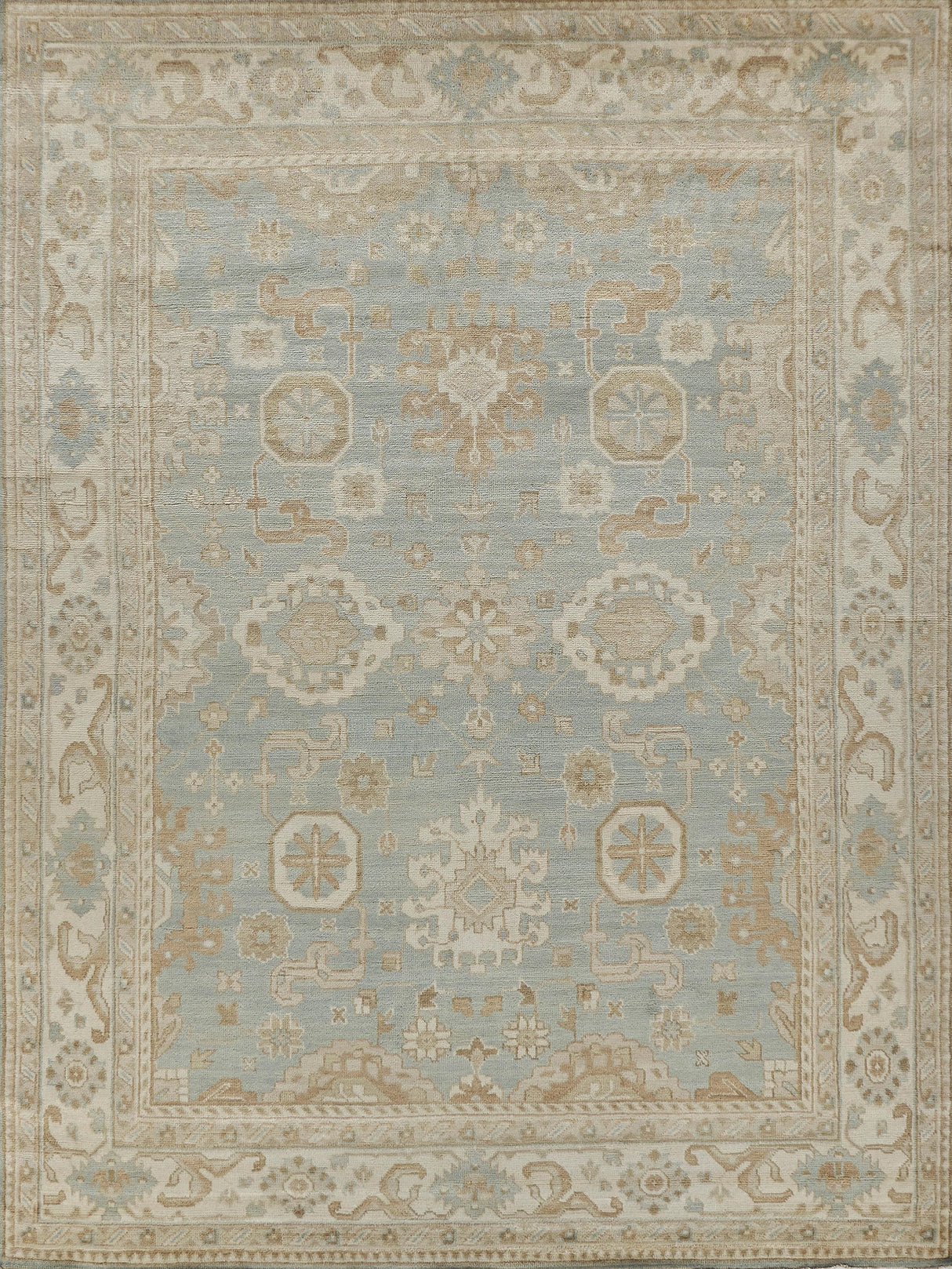 Exquisite Rugs Antique Weave Oushak Hand Knotted New Zealand Wool in 3280 Light Blue/Ivory 8' x 10' Area Rug