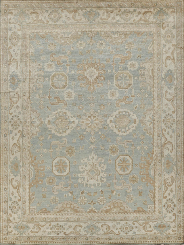 Exquisite Rugs Antique Weave Oushak Hand Knotted New Zealand Wool in 3280 Light Blue/Ivory 8' x 10' Area Rug