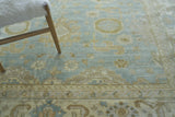 Exquisite Rugs Antique Weave Oushak Hand Knotted New Zealand Wool in 3280 Light Blue/Ivory 8' x 10' Area Rug