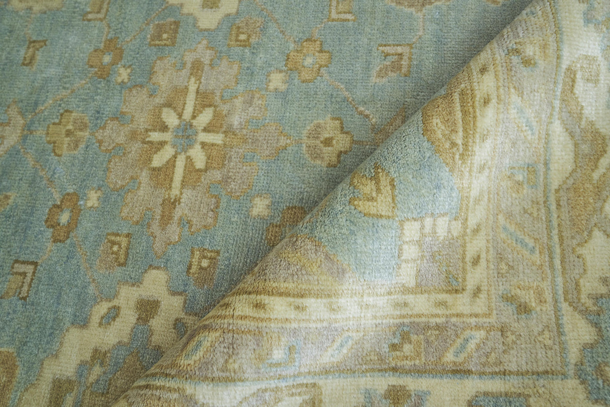 Exquisite Rugs Antique Weave Oushak Hand Knotted New Zealand Wool in 3280 Light Blue/Ivory 8' x 10' Area Rug