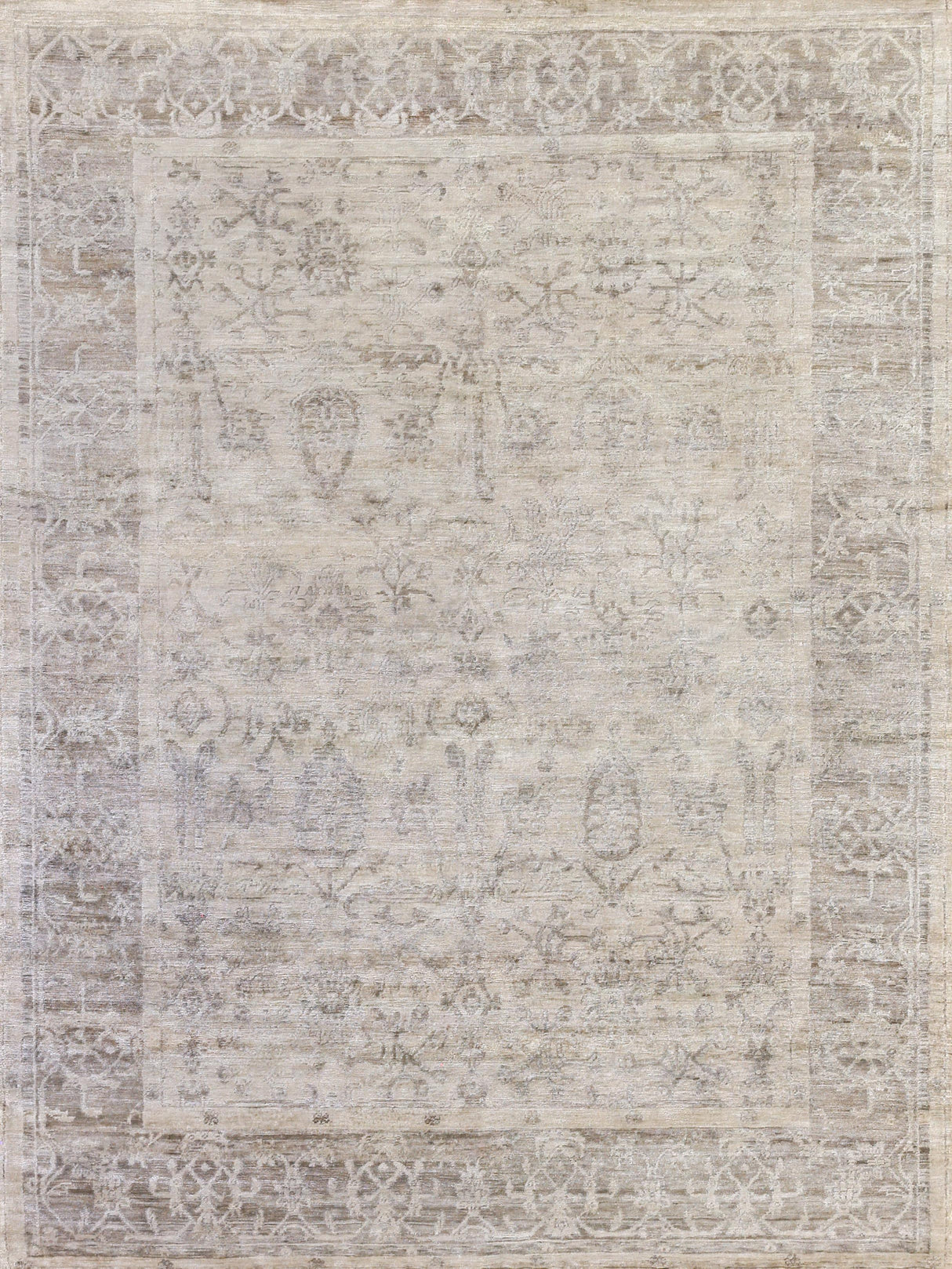 Exquisite Rugs Antique'd Silk Hand Knotted Bamboo Silk in 3284 Beige/Light Brown 10' x 14' Area Rug