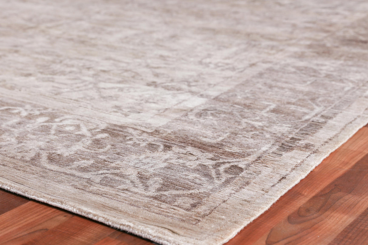 Exquisite Rugs Antique'd Silk Hand Knotted Bamboo Silk in 3284 Beige/Light Brown 6' x 9' Area Rug