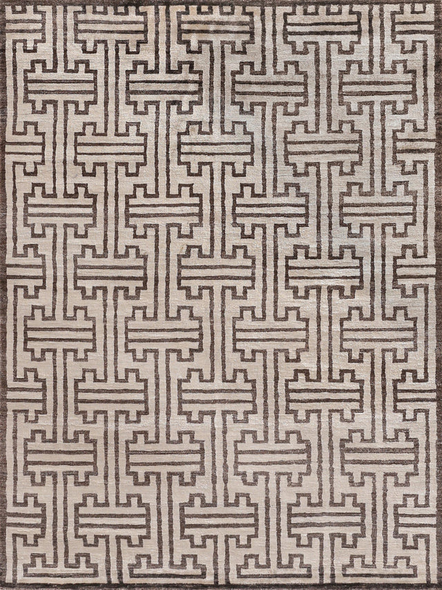 Exquisite Rugs Bamboo Silk Hand Knotted Bamboo Silk in 3291 Ivory/Brown 6' x 9' Area Rug