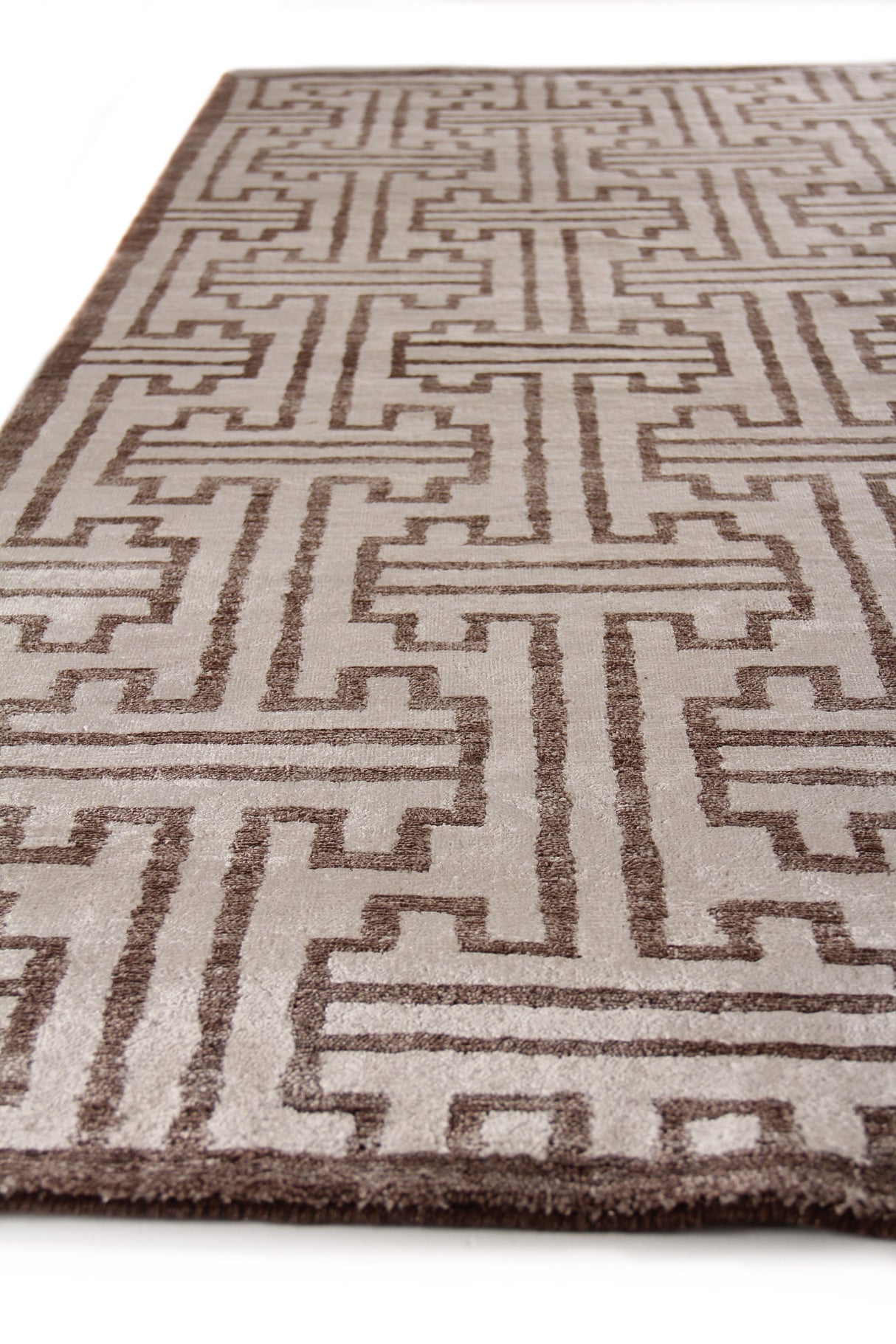 Exquisite Rugs Bamboo Silk Hand Knotted Bamboo Silk in 3291 Ivory/Brown 6' x 9' Area Rug